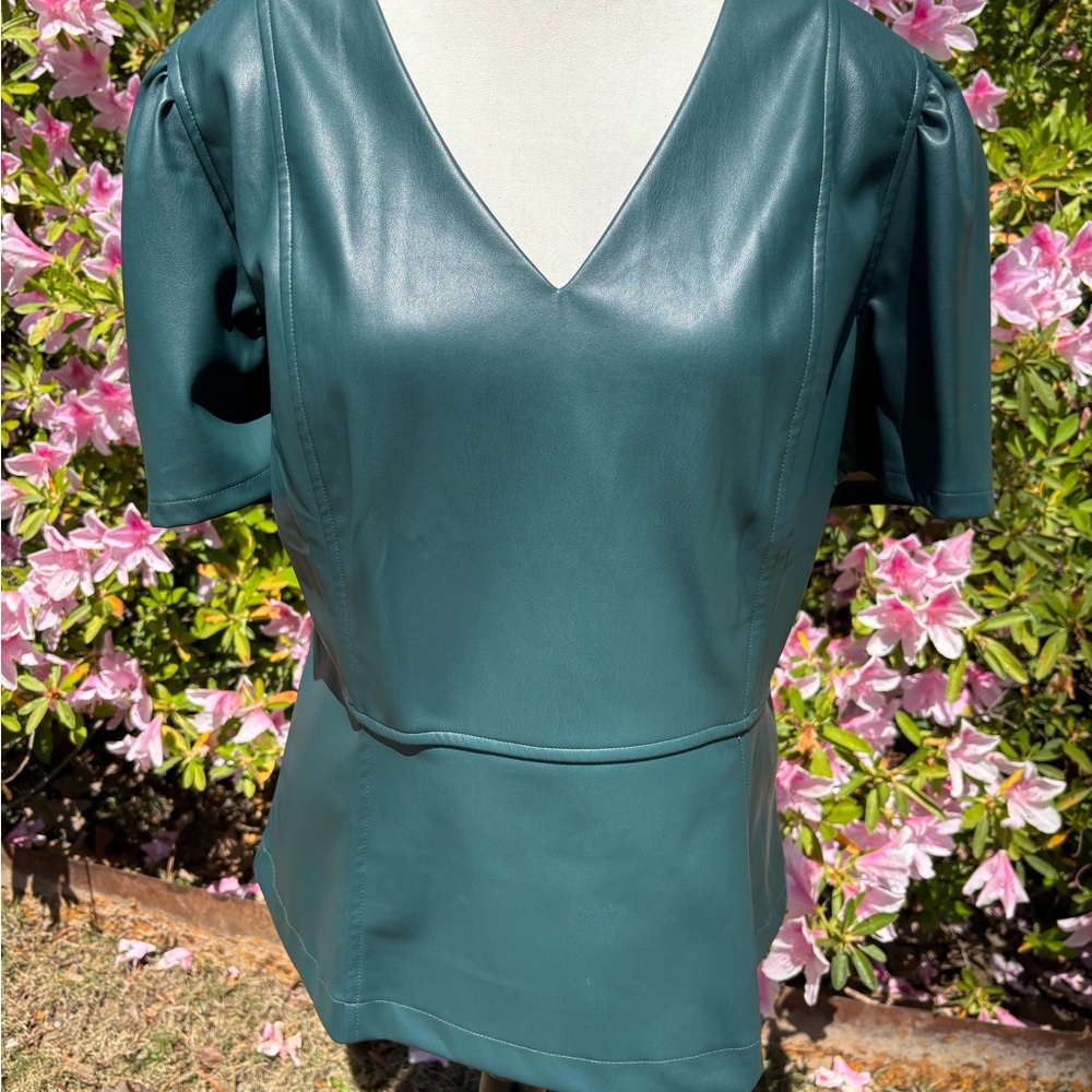 NWT Beautiful Size Large. Ann Taylor Soft Faux Leather V neck top Machine Wash